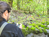 Participant captant sur image la beauté d'un micropaysage de mousses. - Photo : Carole Beauchesne